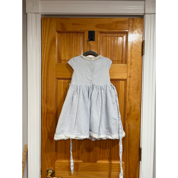 Laura Ashley Girls Seersucker Dress Blue White Lace Trim Size 5 Easter Spring - Picture 3 of 3